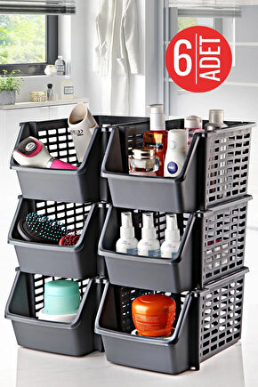 6 Adet Üst Üste Geçebilen Çok Amaçlı Düzenleyici Organizer Büyük Boy - Gri
