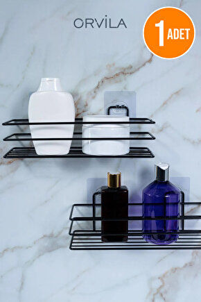 Yapışkanlı Paslanmaz Siyah Banyo Düzenleyici Organizer - Şampuanlık