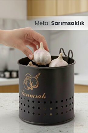 Metal Lüx Asılabilir Siyah Sarımsaklık Kovası | Çeyizlik