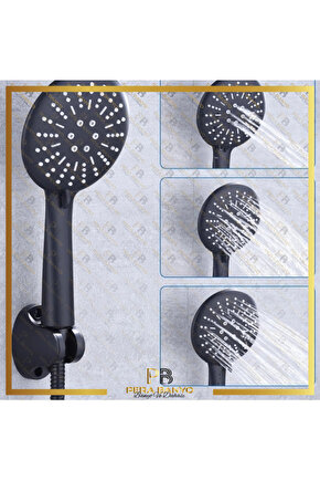 Panter 5 Fonksiyonlu Siyah Duş Başlığı + Pvc Duş Hortumu + Vakumlu Mafsal Duş Takımı
