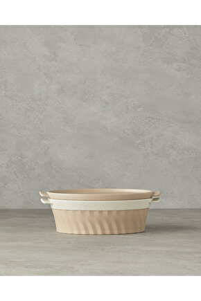 Pure Stoneware Oval Fırın Tenceresi 28x17,8x8 cm Krem