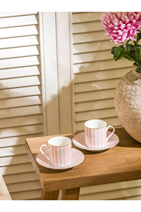 LCW HOME Turkuaz Çizgi Desenli 2 Kişilik Porselen Kahve Fincan Takımı 90 Ml