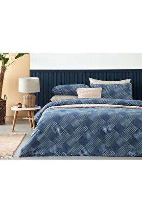 Dotted Check Pamuklu Çift Kişilik Nevresım Setı 200x220 Cm Lacivert