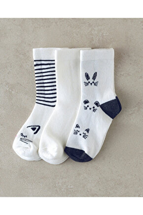 Cat 3lü Çocuk Çorap Siyah - Beyaz