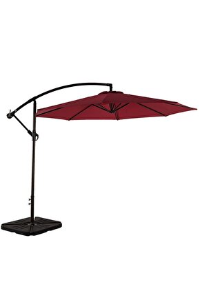 3x3 Bahçe Şemsiyesi Katlanir Bahce Teras Balkon Şemsiyesi Gölgelik Muz Ampul Şemsiye 3 Mt Bordo