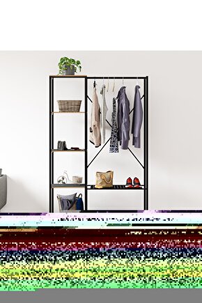 Metal Ayaklı Mdf Raflı Askı Elbise Askısı Çok Amaçlı Dolap Gardrop