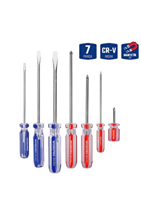 WP200533 7 Parça CR-V Manyetik Profesyonel Tornavida Seti