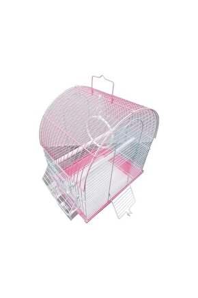 İki Kapılı Davul Muhabbet Kuş Kafesi Pembe 30x23x40 Cm