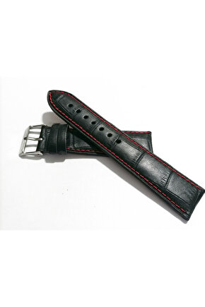  Tüm saate Uyumlu &  Hakiki  Dana  Derisi Saat Kordonu  22 mm  ( 131)  Kırmızı Dikişli  siyah