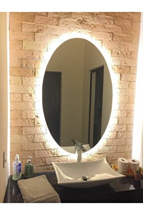 80 X 60 Cm Günışığı Ledli Elips Banyo Aynası Makyaj Aynası Prizli