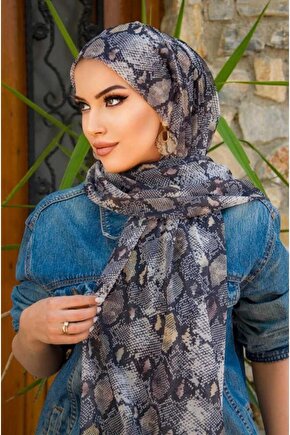 Gri Yılan Desenli Bone Hazır Şal