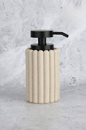 Modern Seramik Sıvı Sabunluk Kumtaşı Dokulu, Paslanmaz Siyah Pompalı, Şık Banyo ve Mutfak Aksesuarı