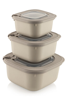 3lü Mikrodalga Ve Difrize Uygun Vip Kapaklı Zarif Özel Saklama Kabı Seti Bej