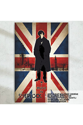 sherlock holmes polisiye dedektif kitap roman karakteri retro ahşap poster ingiltere bayraklı