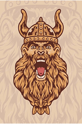 vikingler savaşçı erkek portresi retro ahşap poster