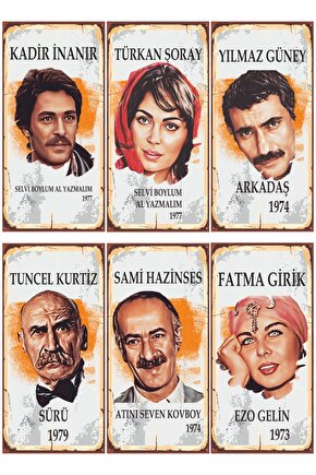 Yeşilçam Kadir Inanır Türkan Şoray Yılmaz Güney Tuncel Kurtiz 6lı Mini Retro Ahşap Poster