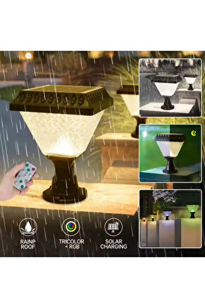 Güneş Enerjili, Kumandalı, RGB, Gün Işığı, Mavi, Kırmızı Işıklı Gece Sensörlü Bahçe Duvar Aplik