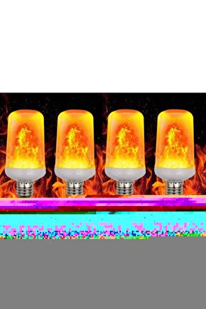 4lü Paket 3 Işık Modlu, Alev Efektli 5 Watt, E27 Duy Led Ampul, Alev Efektli Çok Kaliteli Led Ampul