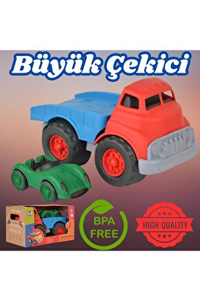 Lüx Kırmızı Büyük Çekici Kamyon - Plastik Çekici - Kırılmaz Oyuncak - Kırılmaz Çekici - Çekici Oyunc