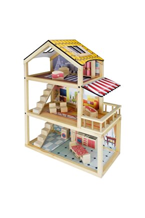 Doğal Ahşap Oyun Evi - Ahşap Tatil Evi - Merdivenli Oyun Evi - Ahşap Ev - Ahşap Oyun Evi