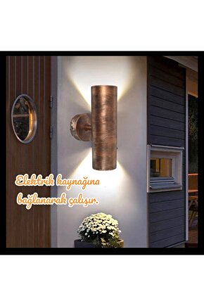 Bakır Eskitme 14 Watt BEYAZ IŞIK Gu10 Duy Led Aplik, Sarı Yaldız Armatür, Bahçe, Balkon Teras Apliği