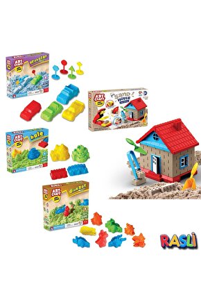 Kinetik Oyun Kumu Seti - Kum Ev, Arabalar, Dinazor, Kale Kum Seti