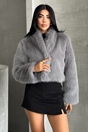 Kadın Kısa Peluş Kürk Mont - Şal Yaka Detaylı Ceket