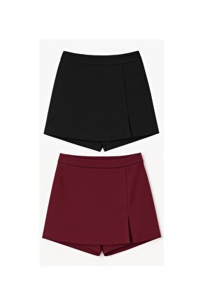 2li Yırtmaçlı Mini Şort Etek