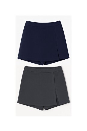 2li Yırtmaçlı Mini Şort Etek