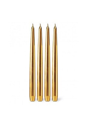 4 Adet Altın Konik Şamdan Mumu,gold Şamdan Mum 25 Cm Çok Şık