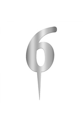 6 Rakamı Gümüş Pleksi Pasta Süsü