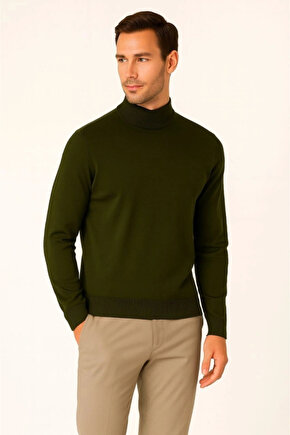 Erkek Yarım Boğaz Triko Kazak Yumuşak Dokulu Pamuklu Ince Dokuma, Uzun Kollu Rahat Regular Kalıp - H