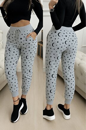 Kokosh Moda Kadın Yüksek Bel Bağcıklı Desenli Iki Iplik Pantolon