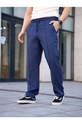 Erkek Keten Cepli Çıma Dikişli jogger Buggy Pantalon Rahat kalıp - Lacivert