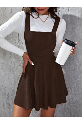 Kadın Askılı Sırttan çapraz Detaylı Kısa Kiloş Kadife Mini Elbise