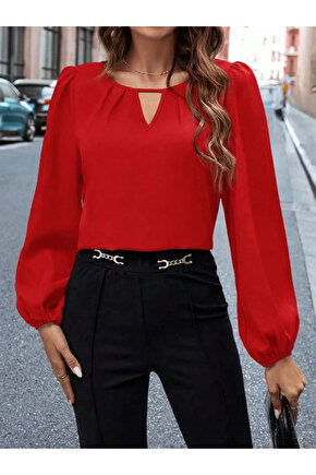 Kadın Uzun Kollu Damla Detaylı Ithal Krep Bluz