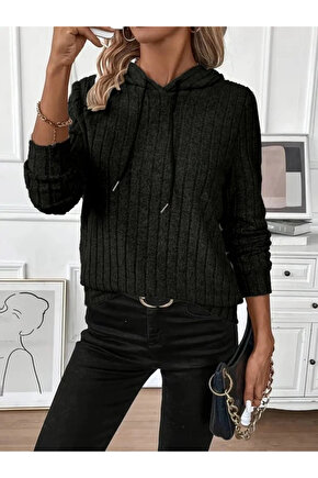 Kadın Uzun Kollu Kapşonlu Bağcıklı şardonlu Kaşkorse Bluz