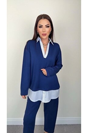 Polo Yaka Gömlekli Salaş Balon Pantolunlu ıkılı Takım