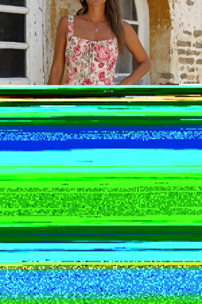 Kadın Askılı Geniş V Yakalı Sırttan Bağlamalı Yırtmaçlı Süprem Elbise