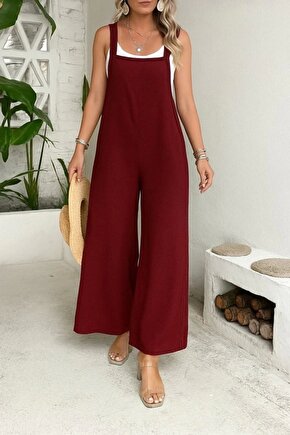 Kadın Askılı Yandan Fermuarlı Geniş Paçalı Valencia Tulum