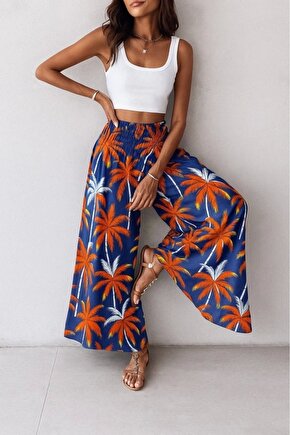 Kadın Yüksek Bel Lastikli Desenli Süprem Pantolon