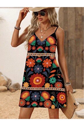 Kadın Ip Askılı V Yakalı Süprem Elbise