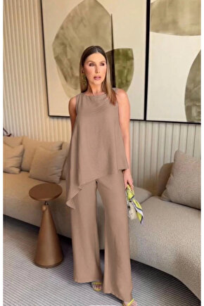 Asimetrik Bluz Pantolon İkili Takım