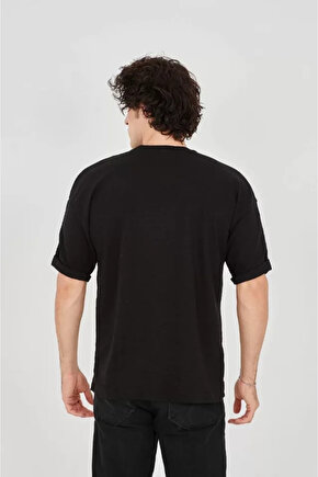 eyesof Unisex Jakar Kumaş Rahat Kol T-Shirt - Siyah