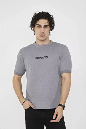 eyesof Unisex Bisiklet Yaka Slim Fit T-Shirt- Gri