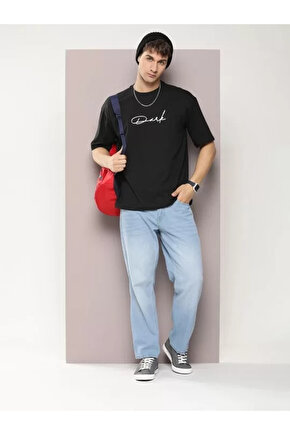 Erkek Baskılı Oversize T-shirt - Siyah