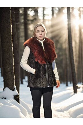 Kadın Kolsuz Hakiki Kürk - Siyah