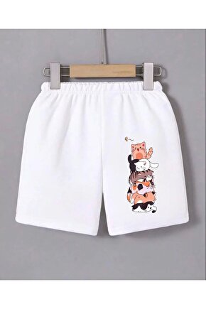 Kadın Beli Lastikli Baskılı Mini Şort - Beyaz