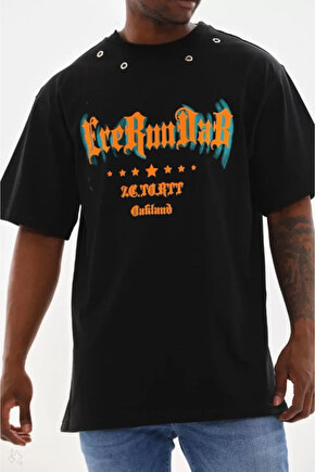 eyesof Unisex Kuşgözü Detaylı Baskılı Oversize T-Shirt - Siyah