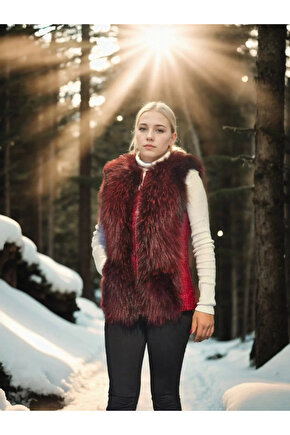 Kadın Kolsuz Fermuarlı Yelek - Kırmızı